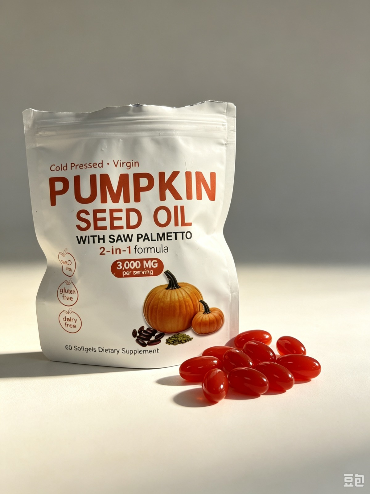 Lushy Pumpkin Seed Oil with Saw Palmetto pouch, 3,000 mg per serving, 60 softgels